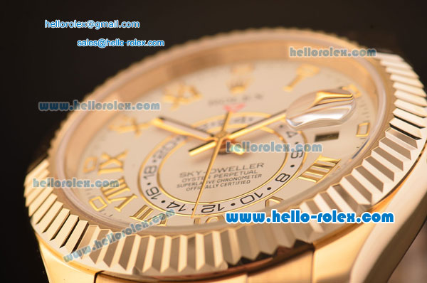 Rolex Sky-Dweller Asia 2813 Automatic Gold Case/Strap with Grey Dial and Roman Numeral Hour Markers - Click Image to Close